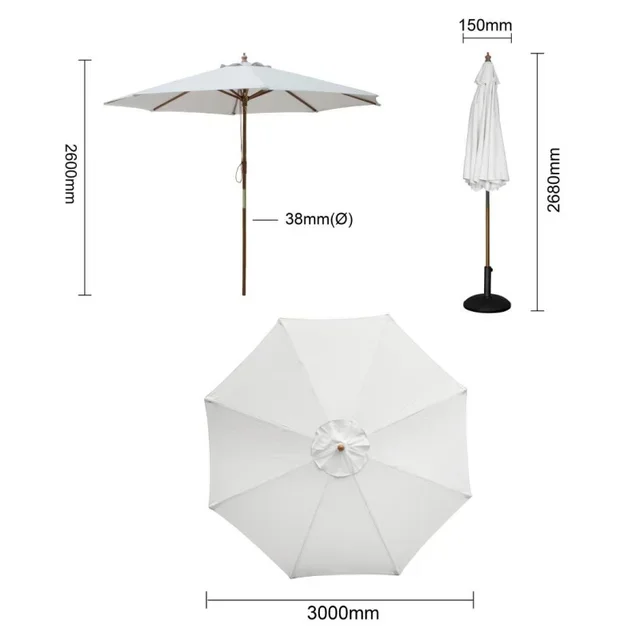 Parasol de Jardín Redondo Ø 300 cm - Toldo Gris Anti-UV