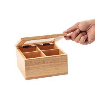 Caja de Té Compacta de Madera de Hevea