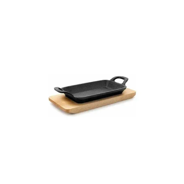 Smooth Plancha Grill with Wooden Stand - 22.5 x 10 cm