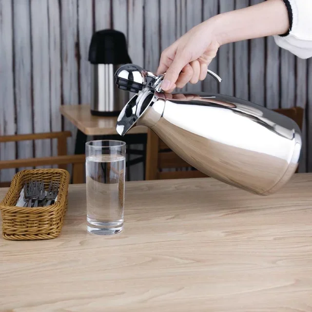 Stainless Steel Thermal Pitcher 2 Liters with Pouring Spout - Cold & Hot Retention
