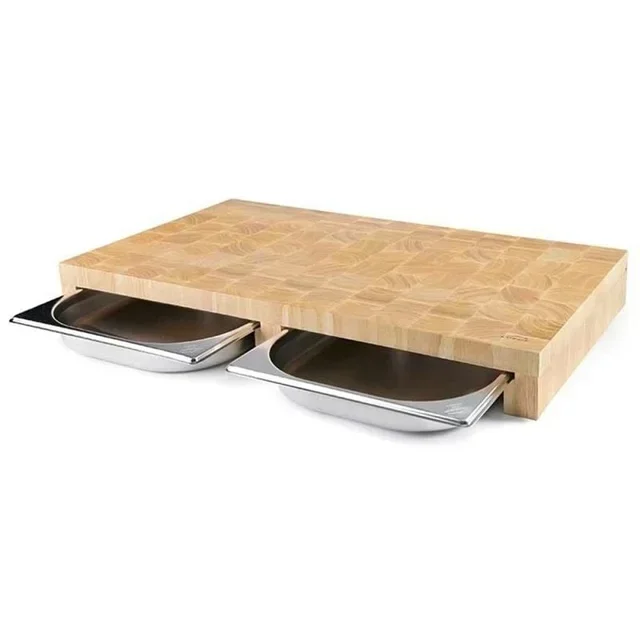 Solid Wood Cutting Board 615x340 mm - 2 GN 1/2 Drawers - 70 mm Thick
