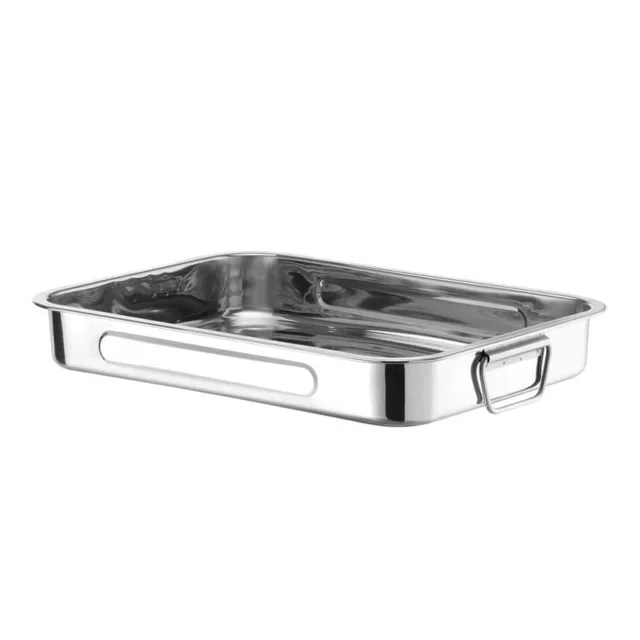 Stainless Steel Cooking Plate Rectangular 43x31x6 cm - Oven Resistant