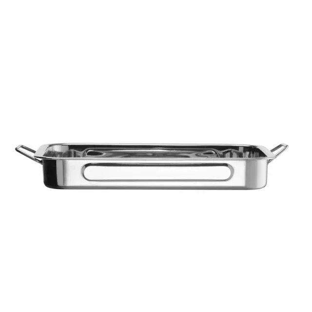 Stainless Steel Cooking Plate Rectangular 43x31x6 cm - Oven Resistant