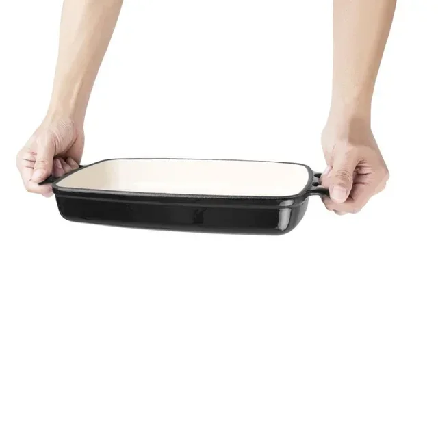 Rectangular Cast Iron Enamel Baking Dish - 1.8 L - Matte Black Finish