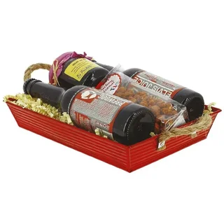 Bandeja Rectangular de Metal Rojo con Asas de Cuerda Dobles - 26 x 20 cm