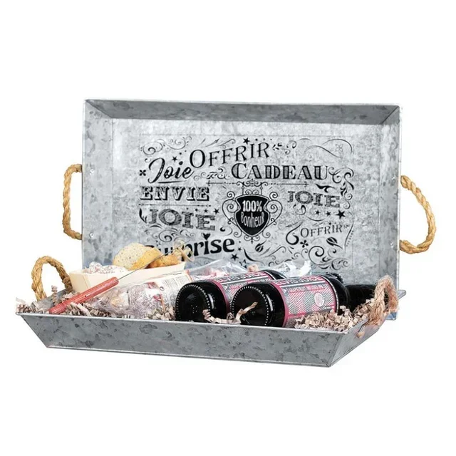 Plateau Rectangulaire en Zinc avec Poignées Cordage - 370 x 350 mm