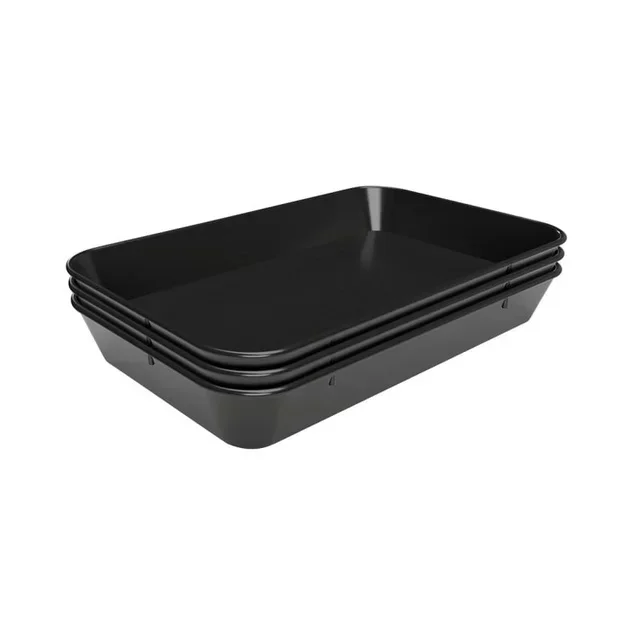 Plateau de Service Mélamine Noir - 28 x 42 x 6 cm - Set de 3 Pièces