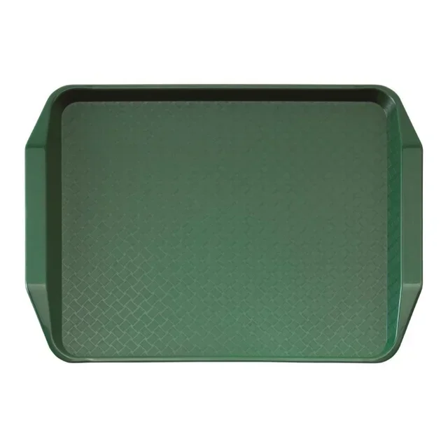Rectangular Green Serving Tray 43 cm with Polypropylene Handles for Fast Food Service