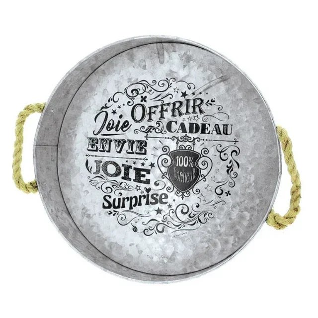 Plateau de Service Rond Zinc Ø 32 cm avec Poignées Corde