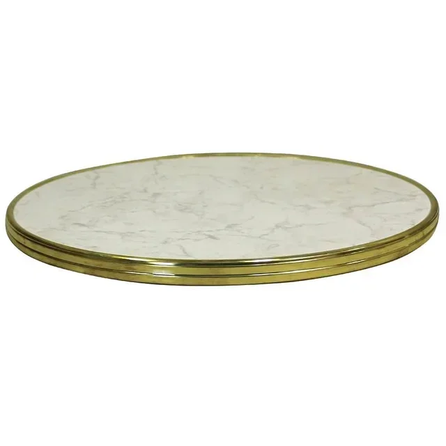 Topalit Serving Tray Brass Rim - White Marble Effect - Diameter 60 cm
