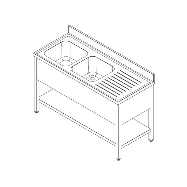 Professional Kitchen Sink 1 Basin with Right Drainboard, Splashback and Lower Shelf - L 2000 x D 600 mm