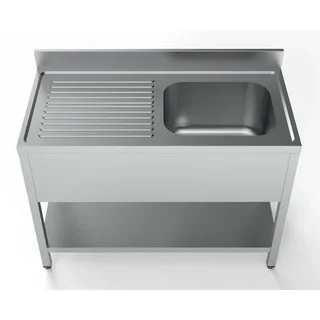 Stainless Steel Sink 1 Basin with Left Drainer, Backsplash and Shelf - Dimensions 1200 x 600 mm