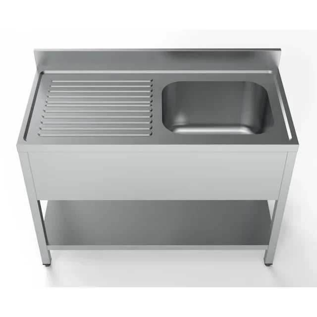 Stainless Steel Sink 1 Basin with Left Drainer, Backsplash and Shelf - Dimensions 1200 x 600 mm