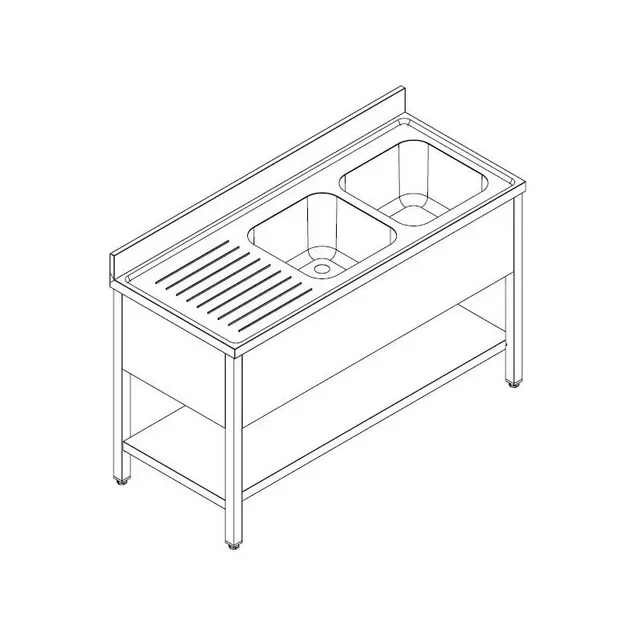 Stainless Steel Sink 1 Basin with Left Drainer, Backsplash and Shelf - L1600 x D700 mm