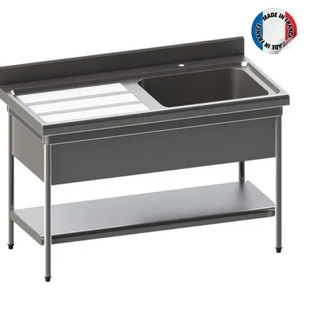 1-Becken Spültisch mit Abtropffläche Links, Vollboden und Beckenabdeckung - Tiefe 700 mm - Breite 1200 mm