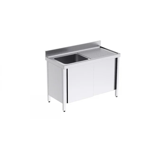 Commercial Kitchen Sink 1 Bowl with Sliding Doors and Right Drainer - Dimensions 1000 x 700 mm