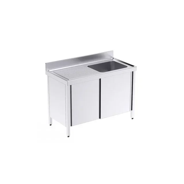 Stainless Steel Sink 1 Basin with Sliding Doors with Left Drainer - Dimensions 1200 x 700 mm