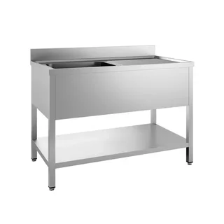 Stainless Steel Sink 1 Bowl with Right Drainboard, Backsplash and Removable Shelf - L 1400 x D 700 mm