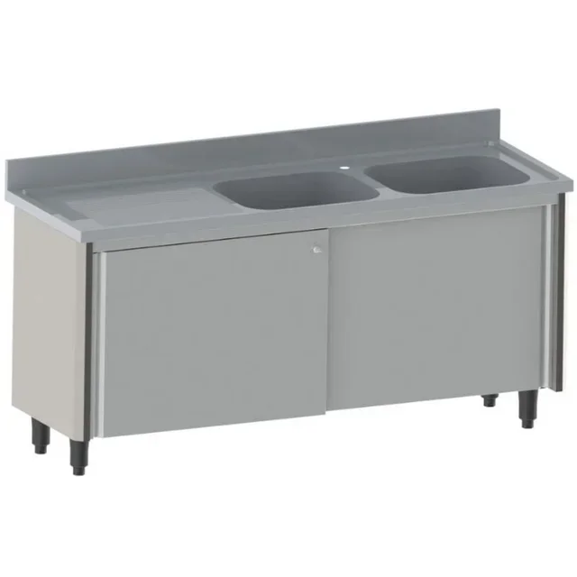 Doppelbecken-Spültisch mit linkem Abtropfbrett - Serie 600 - Breite 1800 mm