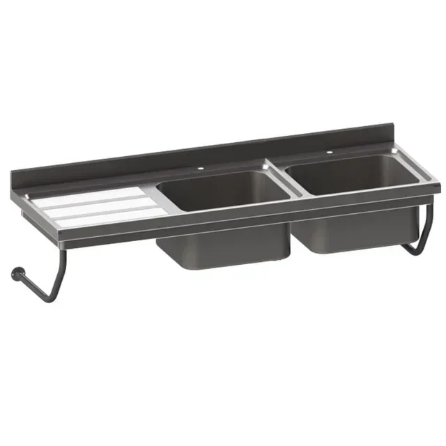 Doppelbecken Spültisch 500x500 mm mit linkem Abtropffeld - Länge 160 cm