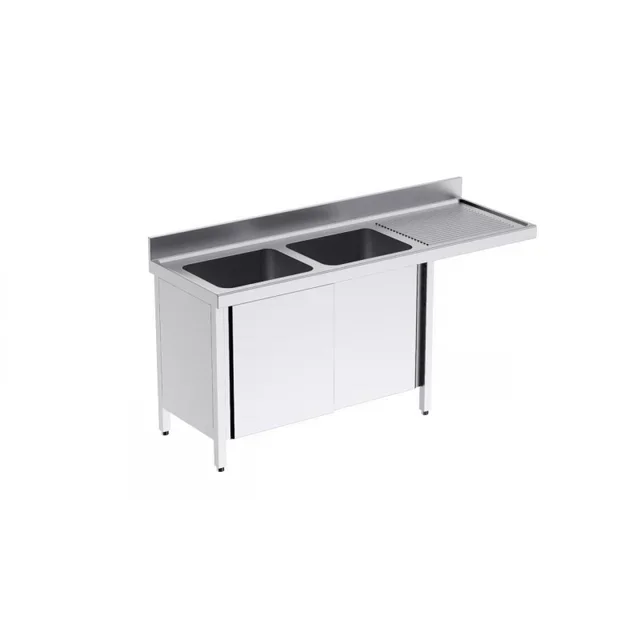 Double Bowl Sink with Sliding Doors and Right Dishwasher Space - L 1800 x D 700 mm
