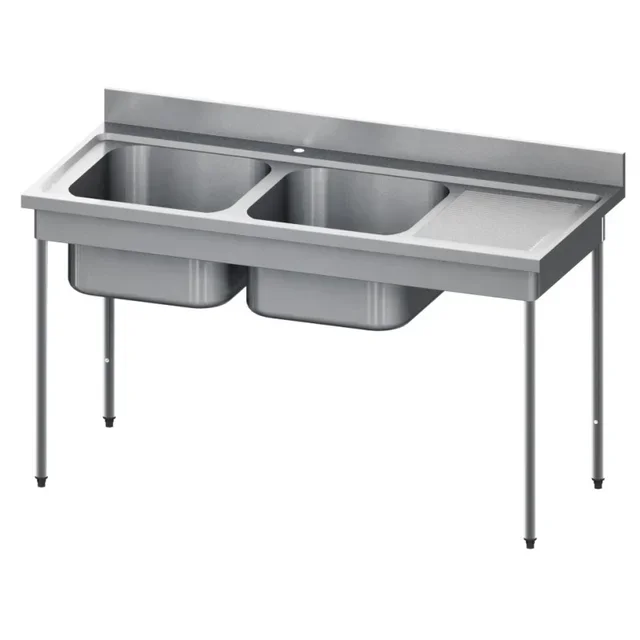 Lava-Louças Profissional 2 Cubas com Escorredor Direito - Largura 1600 mm - Gama 700