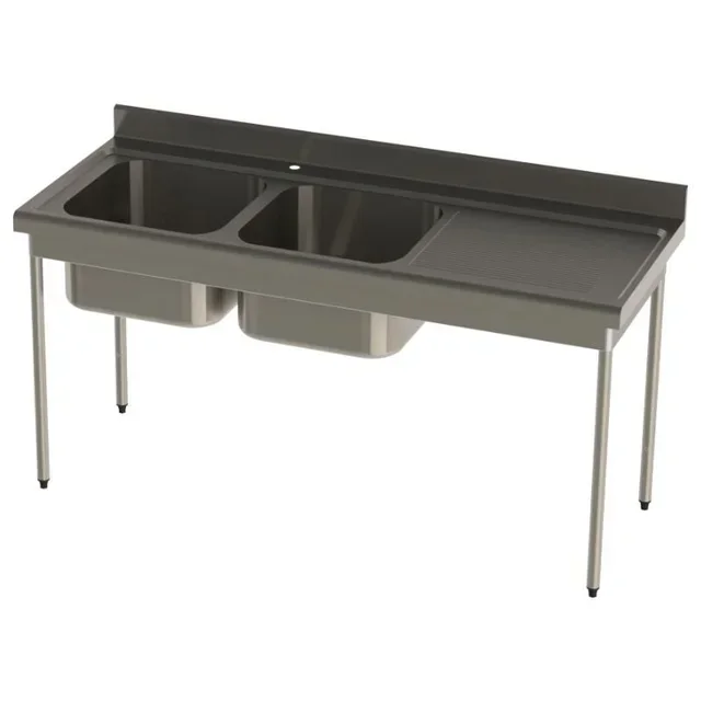 Doppelbecken Spültisch mit Rechtem Abtropfbrett - Tiefe 700 mm - Breite 1900 mm