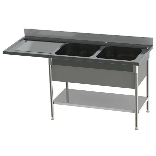 Double Bowl Sink with Left Drainer, Bowl Cover and Shelf - Dishwasher Compatible