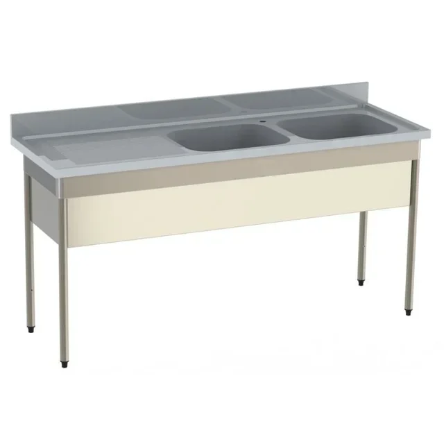 Edelstahlspüle 2 Becken + Abtropffläche Links mit Beckenabdeckung - Serie 600 - Breite 1800 mm