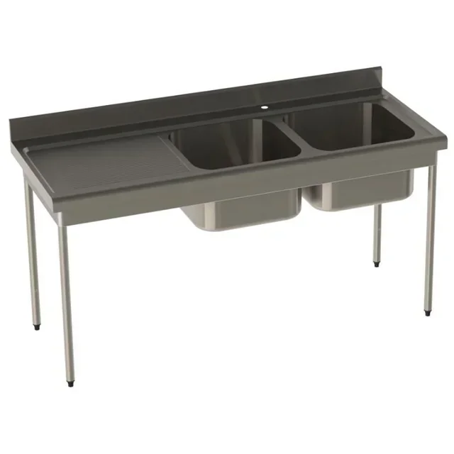 Spülbecken Edelstahl 2 Becken mit linkem Abtropfgitter - Tiefe 700 mm - Länge 1900 mm