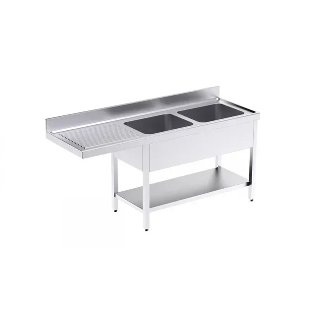Double Bowl Sink with Upper Shelf and Left Dishwasher Cutout - Width 1800 mm x Depth 600 mm