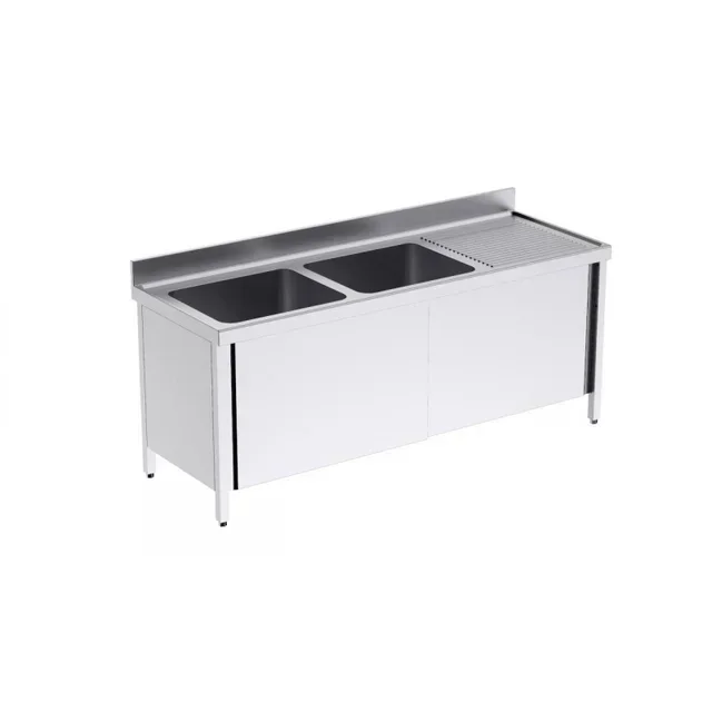 Double Bowl Sliding Door Sink with Right Drainer - Length 2000 mm x Depth 700 mm