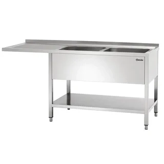 Plonge Double Bac Passage Lave-Vaisselle avec Dosseret et Étagère Inférieure - Largeur 1800 mm Profondeur 700 mm