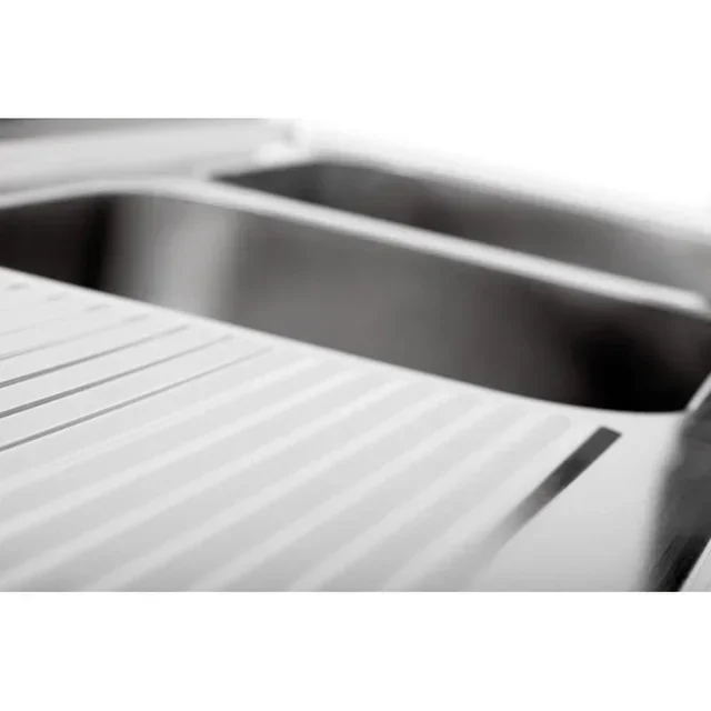 Double Bowl Sink with Dishwasher Gap, Backsplash and Lower Shelf - Length 180 cm x Depth 70 cm