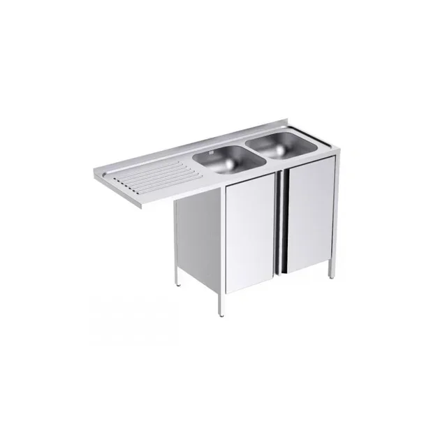 Kitchen Cabinet Double Sink with Swinging Doors and Left Dishwasher Space - Width 135 cm Depth 50 cm