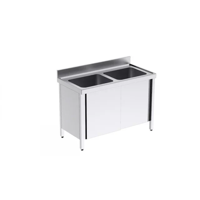 Fregadero de Acero Inoxidable 2 Cubetas con Puertas Correderas - Ancho 120 cm x Profundidad 60 cm