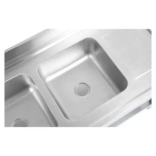 Stainless Steel Sink 2 Basins with Backsplash and Upper Shelf - Width 1400 mm x Depth 700 mm