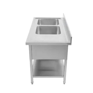 Stainless Steel Sink 2 Basins with Backsplash and Upper Shelf - Width 1400 mm x Depth 700 mm
