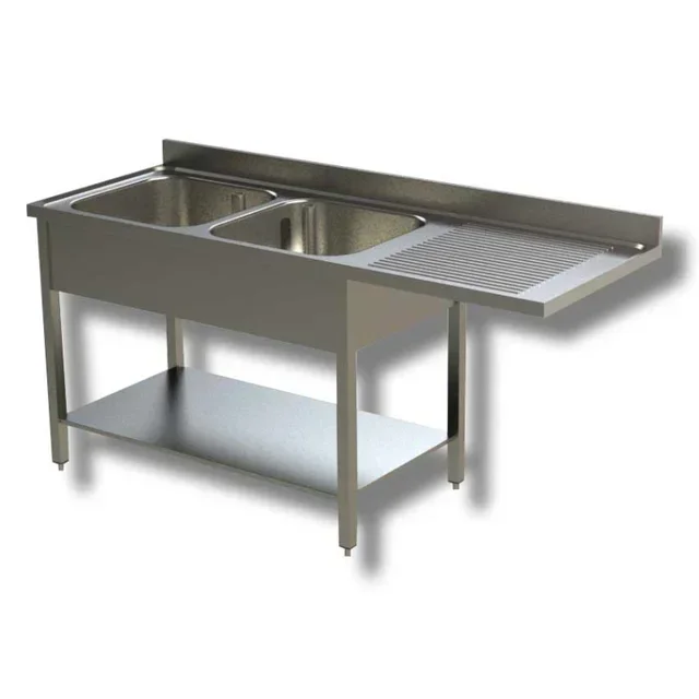 Double Bowl Sink with Dishwasher Pass-through and Right Drainboard - 1800 x 600 mm