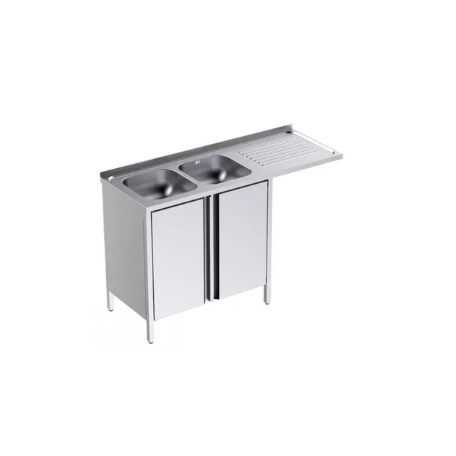 Double Bowl Sink with Sliding Doors and Right Dishwasher Space - Width 135 cm x Depth 50 cm