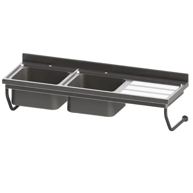 Doppelbecken-Einbauspüle 50x50 cm mit rechtem Abtropfgitter - Länge 160 cm