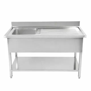 Plonge Inox 1 Bac avec Dosseret et Etagère - Largeur 1200 mm x Profondeur 600 mm
