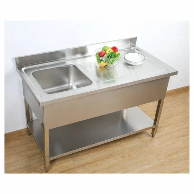 Stainless Steel Sink 1 Basin with Backsplash and Shelf - Length 120 cm x Depth 60 cm