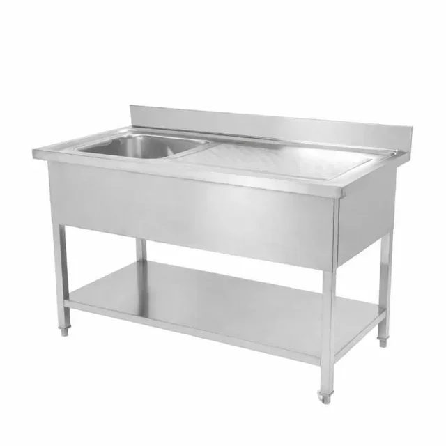 Plonge Inox 1 Bac avec Dosseret et Etagère - Largeur 1200 mm x Profondeur 600 mm