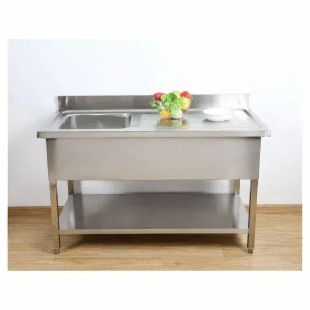 Kitchen Sink 1 Bowl with Backsplash and Shelf - Width 140 cm x Depth 60 cm