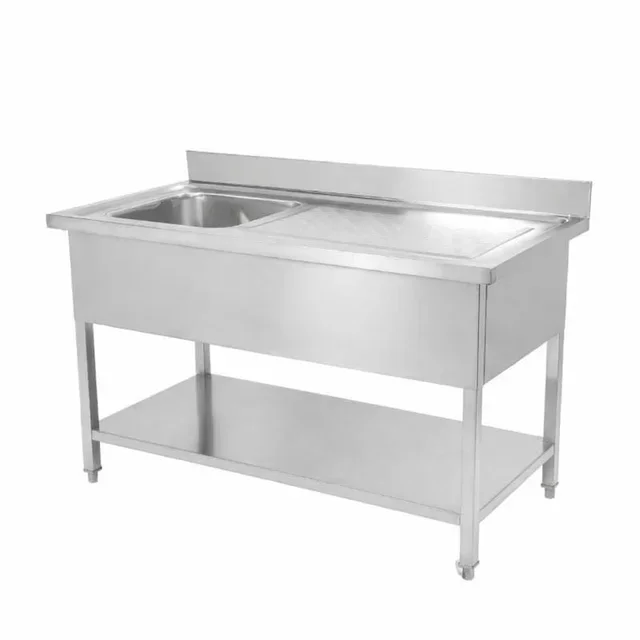 Kitchen Sink 1 Bowl with Backsplash and Shelf - Width 140 cm x Depth 60 cm