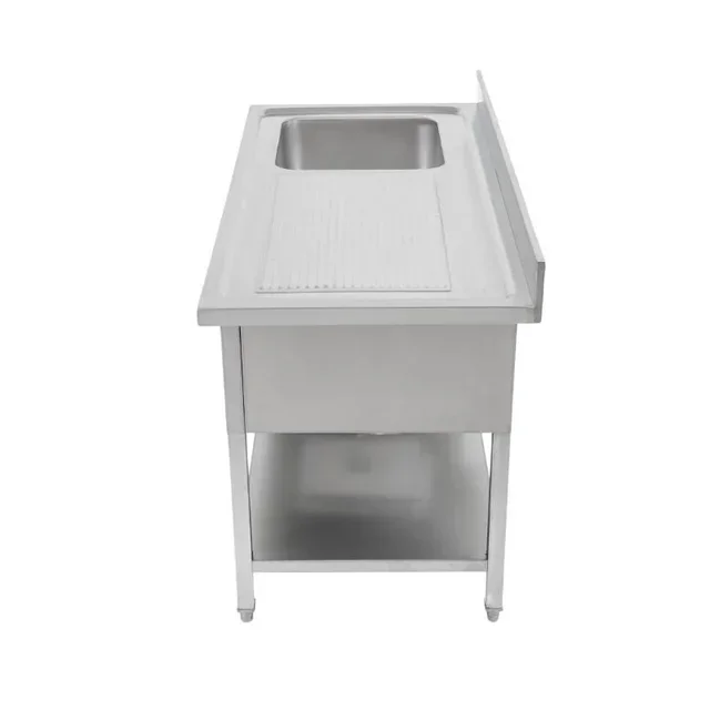 Kitchen Sink 1 Bowl with Backsplash and Shelf - Width 140 cm x Depth 60 cm