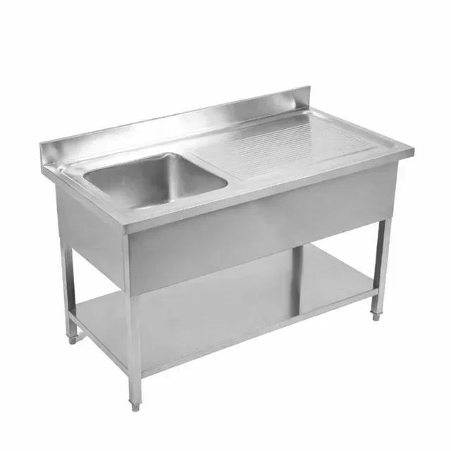 Kitchen Sink 1 Bowl with Backsplash and Shelf - Width 140 cm x Depth 60 cm