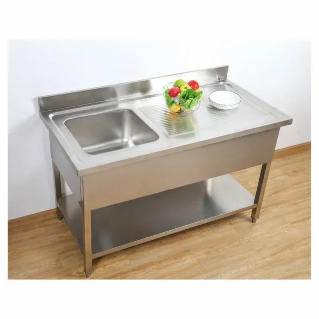 Kitchen Sink 1 Bowl with Backsplash and Shelf - Width 140 cm x Depth 60 cm