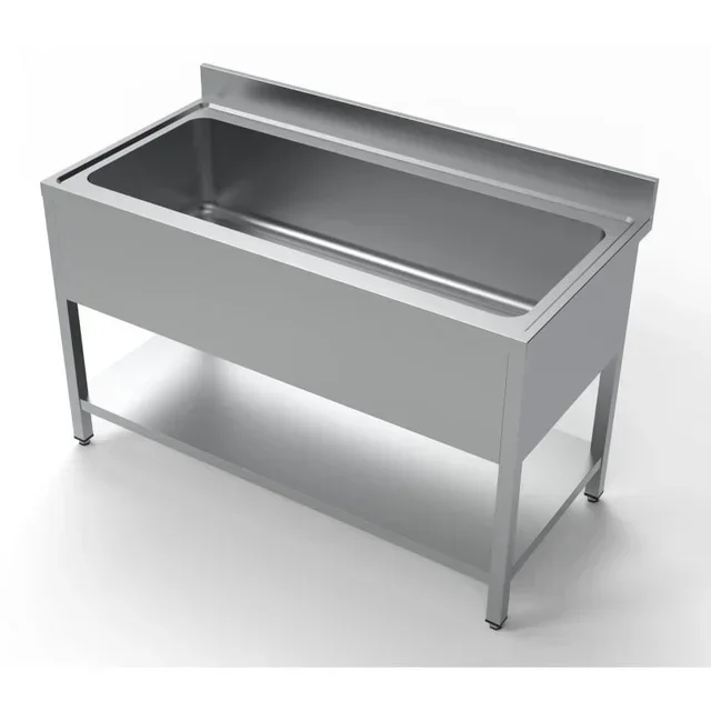 Stainless Steel Sink 1 Bowl with Splashback and Shelf - Width 140 cm x Depth 70 cm